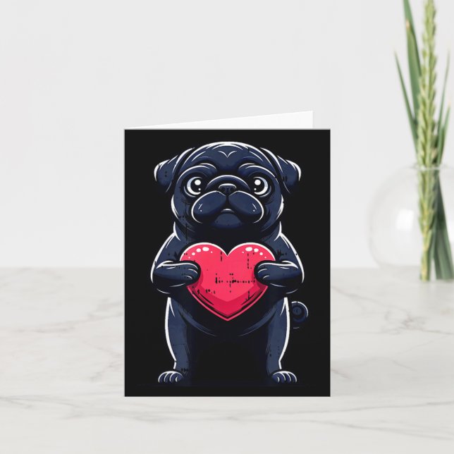 Valentines Day Black Pug Heart Funny Dog Mom Dad F Card (Front)