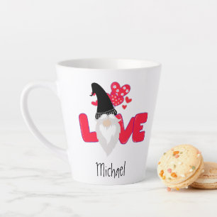 Valentine's Day Black Red Love Gnome  Latte Mug