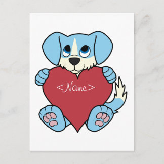 Valentine's Day Blue Dog with Red Heart Holiday Postcard