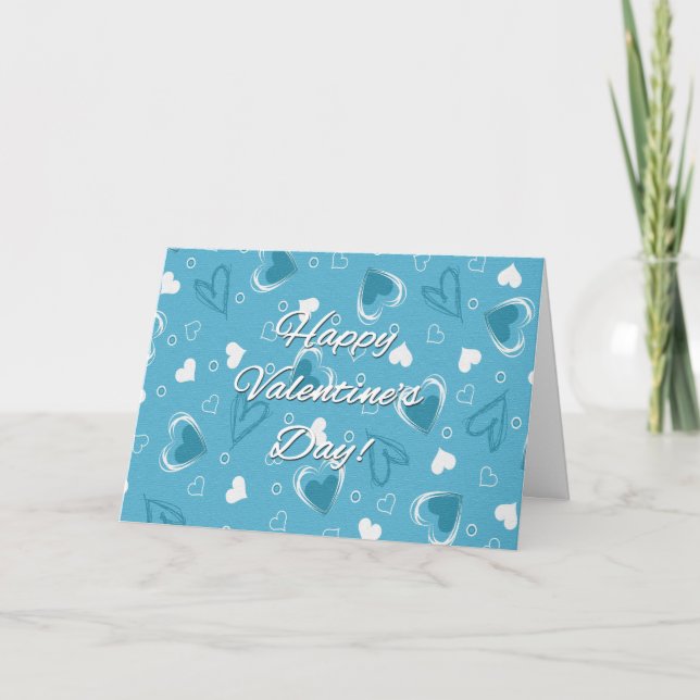Valentine's Day Blue Hearts - Customise Holiday Card (Front)