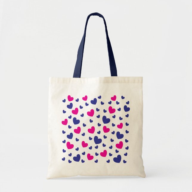 Valentines Day Blue Pink Cute Hearts Pattern Tote Bag (Front)