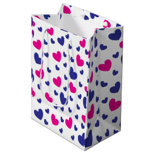 Valentines Day Blue Pink Hearts Pattern Medium Gift Bag
