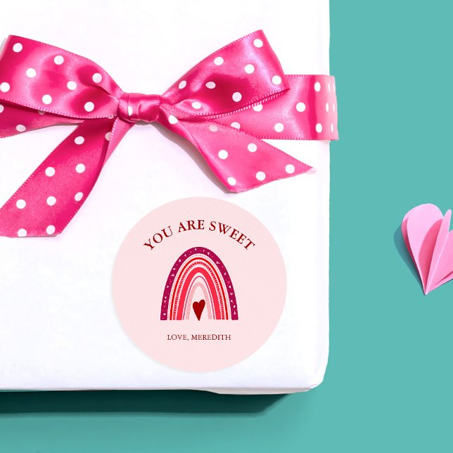 Valentine's Day Boho Rainbow You Are Sweet Classic Round Sticker (Creator Uploaded)