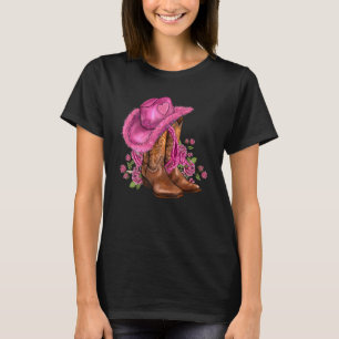 Valentine's Day Boots Cowgirl Hat And Roses Valent T-Shirt
