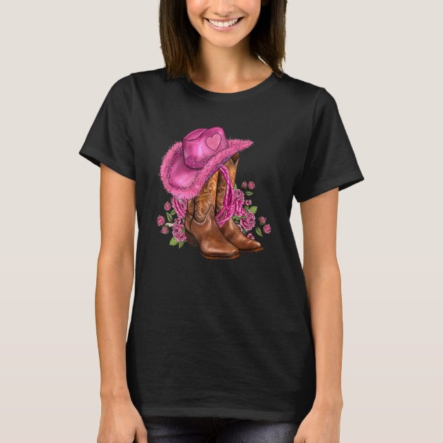 Valentine's Day Boots Cowgirl Hat And Roses Valent T-Shirt (Front)