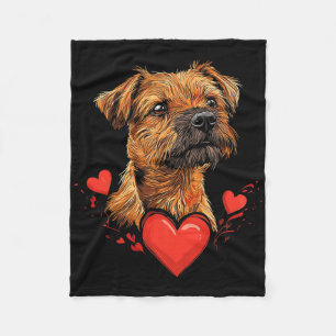 Valentine's Day Border Terrier  Fleece Blanket
