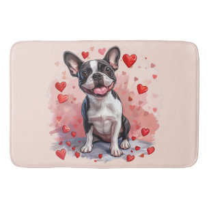 Valentines Day Boston Terrier Dog Bath Mat