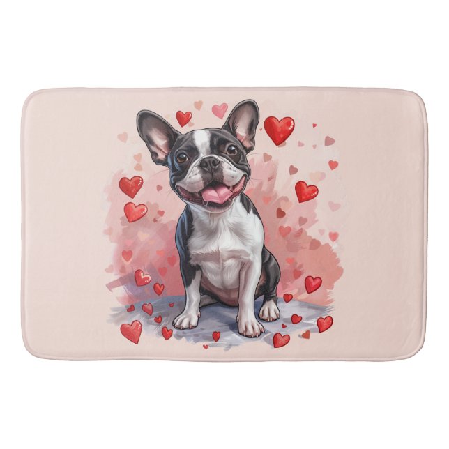 Valentines Day Boston Terrier Dog Bath Mat (Front)