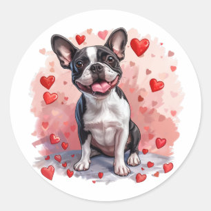Valentines Day Boston Terrier Dog Classic Round Sticker