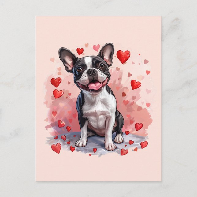 Valentines Day Boston Terrier Dog Postcard (Front)