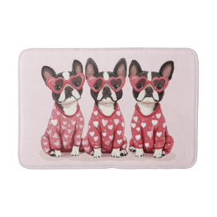 Valentines Day Boston Terrier Dogs Bath Mat