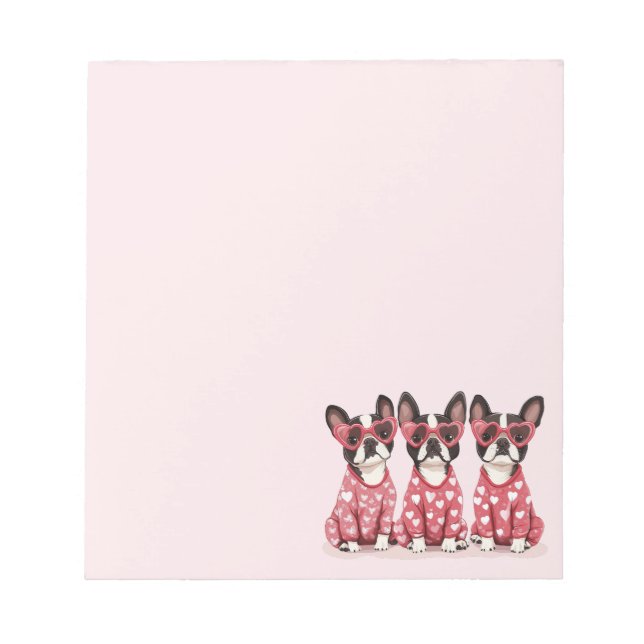 Valentines Day Boston Terrier Dogs Notepad (Front)