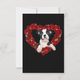 Valentines Day Boston Terrier Heart Roses Gift Dog RSVP Card