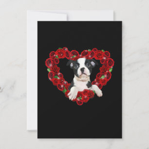 Valentines Day Boston Terrier Heart Roses Gift Dog Thank You Card