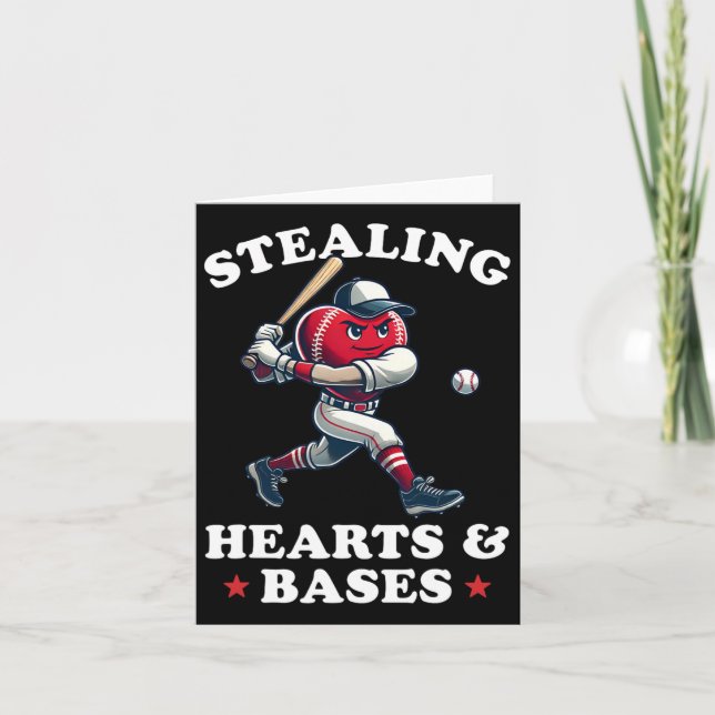 Valentine's Day Boys Baseball Player Stealing Hear Card (Front)