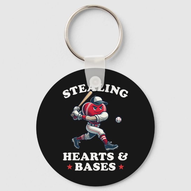 Valentine's Day Boys Baseball Player Stealing Hear Key Ring (Front)