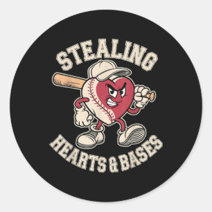 Valentines Day Boys Baseball Player Stealing Heart Classic Round Sticker