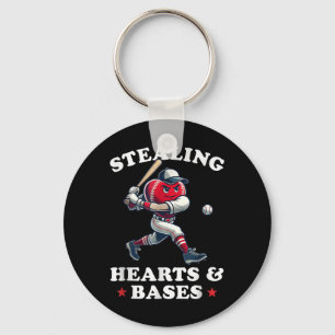 Valentines Day Boys Baseball Player Stealing Heart Key Ring