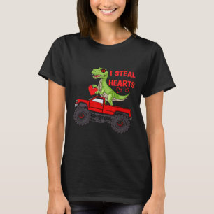 Valentines Day Boys Kids Dinosaur Monster Truck He T-Shirt