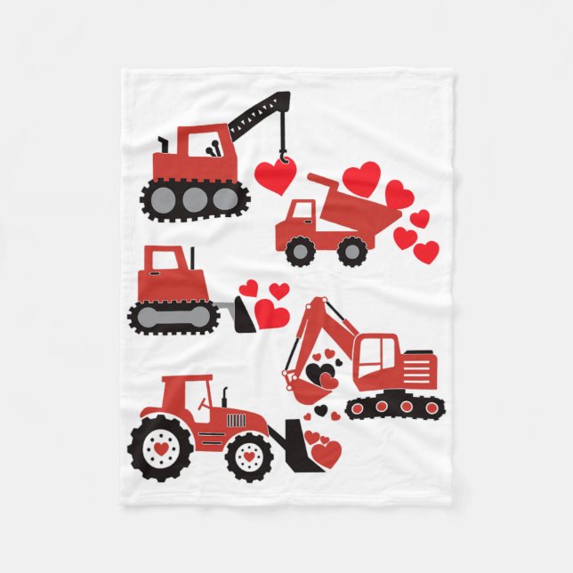 Valentines Day Boys Kids Toddler Construction Truc Fleece Blanket (Front)