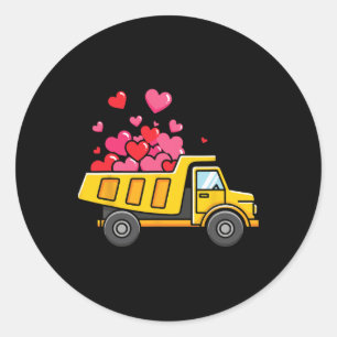 Valentines Day Boys Kids Toddler Dump Truck Hearts Classic Round Sticker