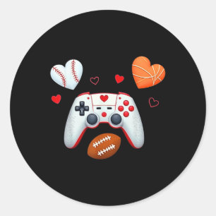 Valentines Day Boys Men Hearts Gaming Basketball B Classic Round Sticker