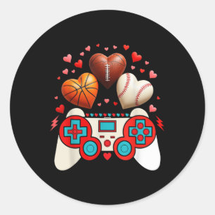 Valentines Day Boys Men Hearts Gaming Basketball B Classic Round Sticker