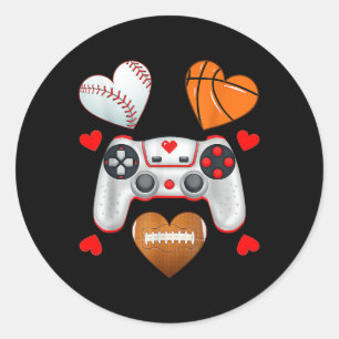 Valentines Day Boys Men Hearts Gaming Basketball B Classic Round Sticker