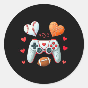 Valentines Day Boys Men Hearts Gaming Basketball B Classic Round Sticker