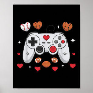 Valentines Day Boys Men Hearts Gaming Basketball B Poster