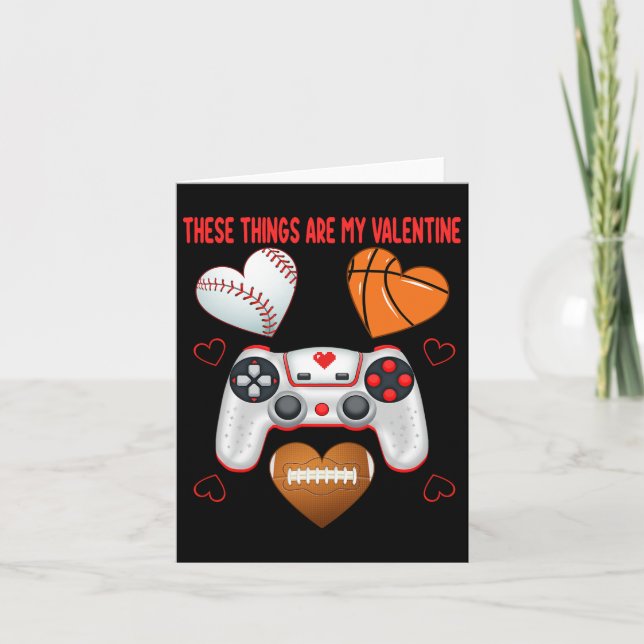 Valentines Day Boys Men Hearts Gaming Football Bas Card (Front)