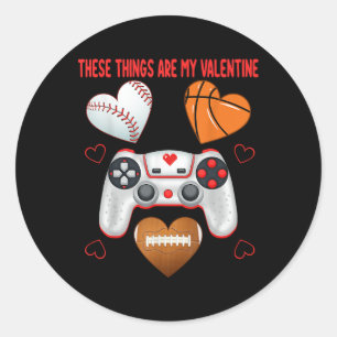 Valentines Day Boys Men Hearts Gaming Football Bas Classic Round Sticker