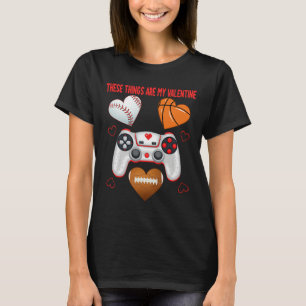 Valentines Day Boys Men Hearts Gaming Football Bas T-Shirt