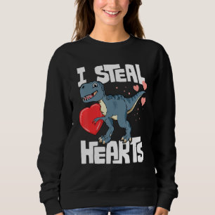 Valentines Day Boys T Rex Dinosaur I Steal Hearts Sweatshirt