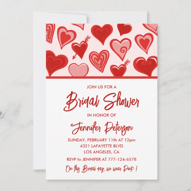 Valentines day bridal shower invitation Red Pink (Front)