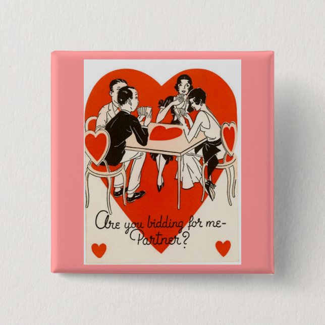 Valentine's Day Bridge Game 15 Cm Square Badge (Front)