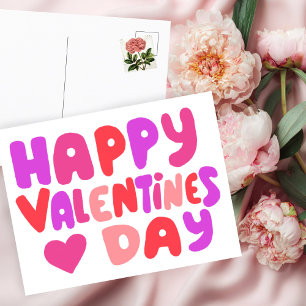 Valentines Day Bubble Letters Groovy Curvy Retro Postcard