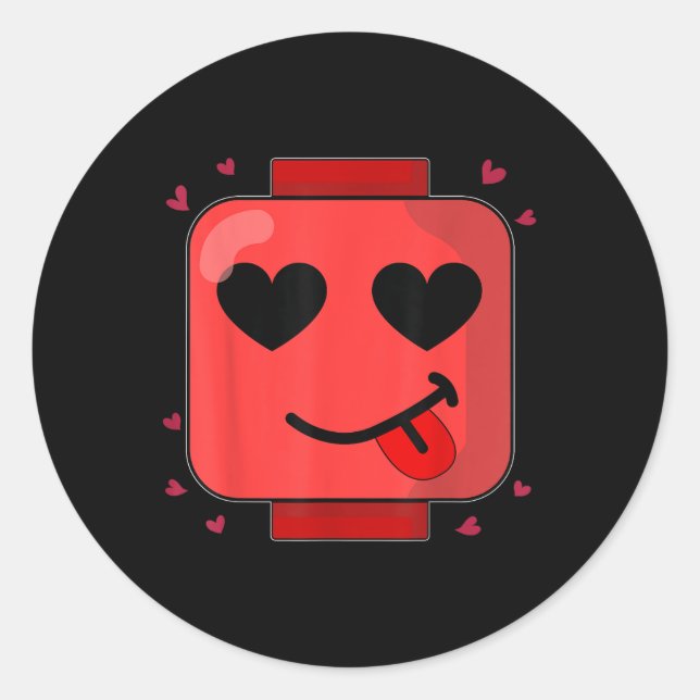 Valentines Day Building Brick Head Heart Builder M Classic Round Sticker (Front)