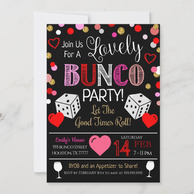 Valentine's Day Bunco Party Invitation (Front)