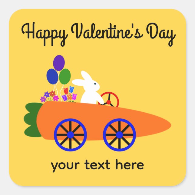 Valentine's Day Bunny Carrot Car #2 Stickers (Front)
