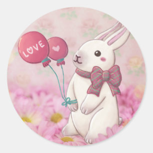 Valentine's Day: Bunny & Flowers Classic Round Sticker