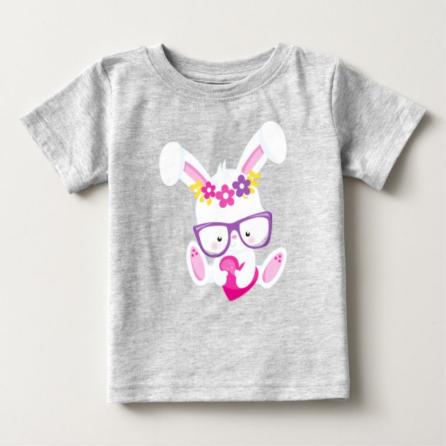 Valentine's Day Bunny, White Bunny, Heart, Glasses Baby T-Shirt (Front)