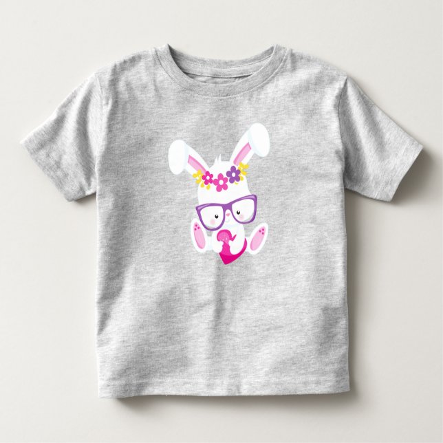Valentine's Day Bunny, White Bunny, Heart, Glasses Toddler T-Shirt (Front)