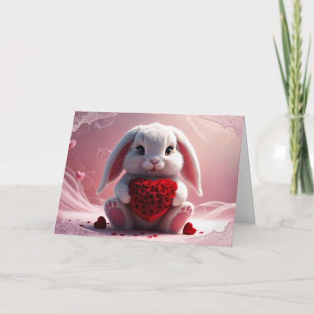 Valentine's Day Bunny With Roses Holiday Card (Front)