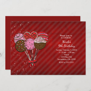 Valentine's Day Cake Pops Birthday Party Invitation