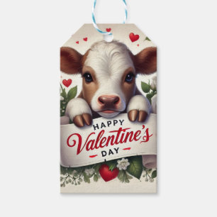 Valentine's Day Calf with Floral Arrangement  Gift Tags