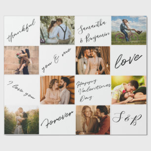 Valentine's Day Calligraphy Photo Collage Wrapping Paper
