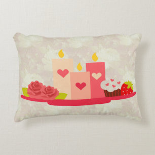 Valentine's Day Candles Soft Floral Decorative Cushion