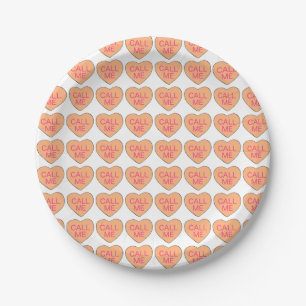 Valentine's Day Candy CALL ME Orange Hearts Love Paper Plate