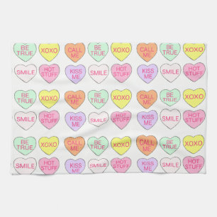 Valentine's Day Candy Conversation Hearts Tea Towel